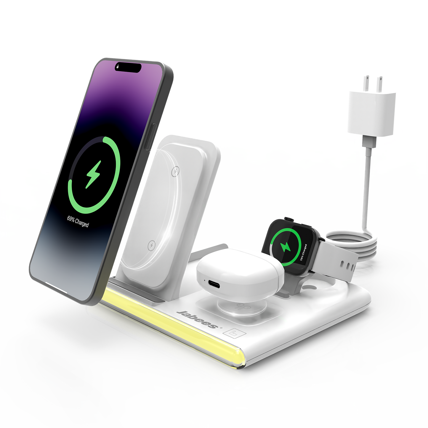 PowerGlow - Jabees PowerGlow 4-In-1 Foldable Wireless Charging Station with LED Night Light-6