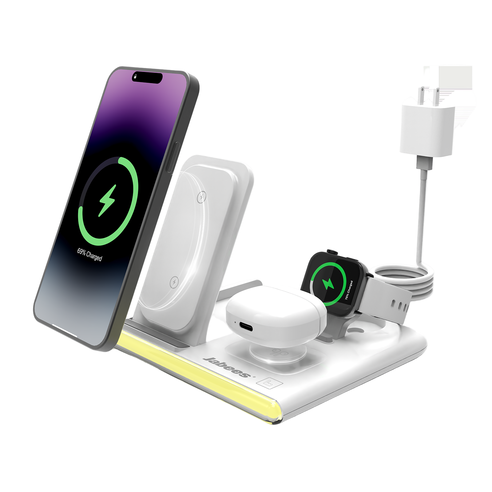PowerGlow - Jabees PowerGlow 4-In-1 Foldable Wireless Charging Station with LED Night Light-0